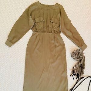 Chic Long Sleeve Olive Dress